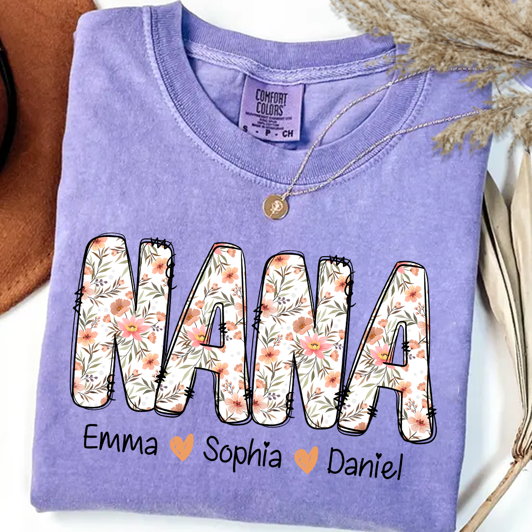 Comfort Colors_C2_AE Nana Flower 2025 Shirt Custom Grandma And Grandkids Shirt_Violet_S 1 W3i6N
