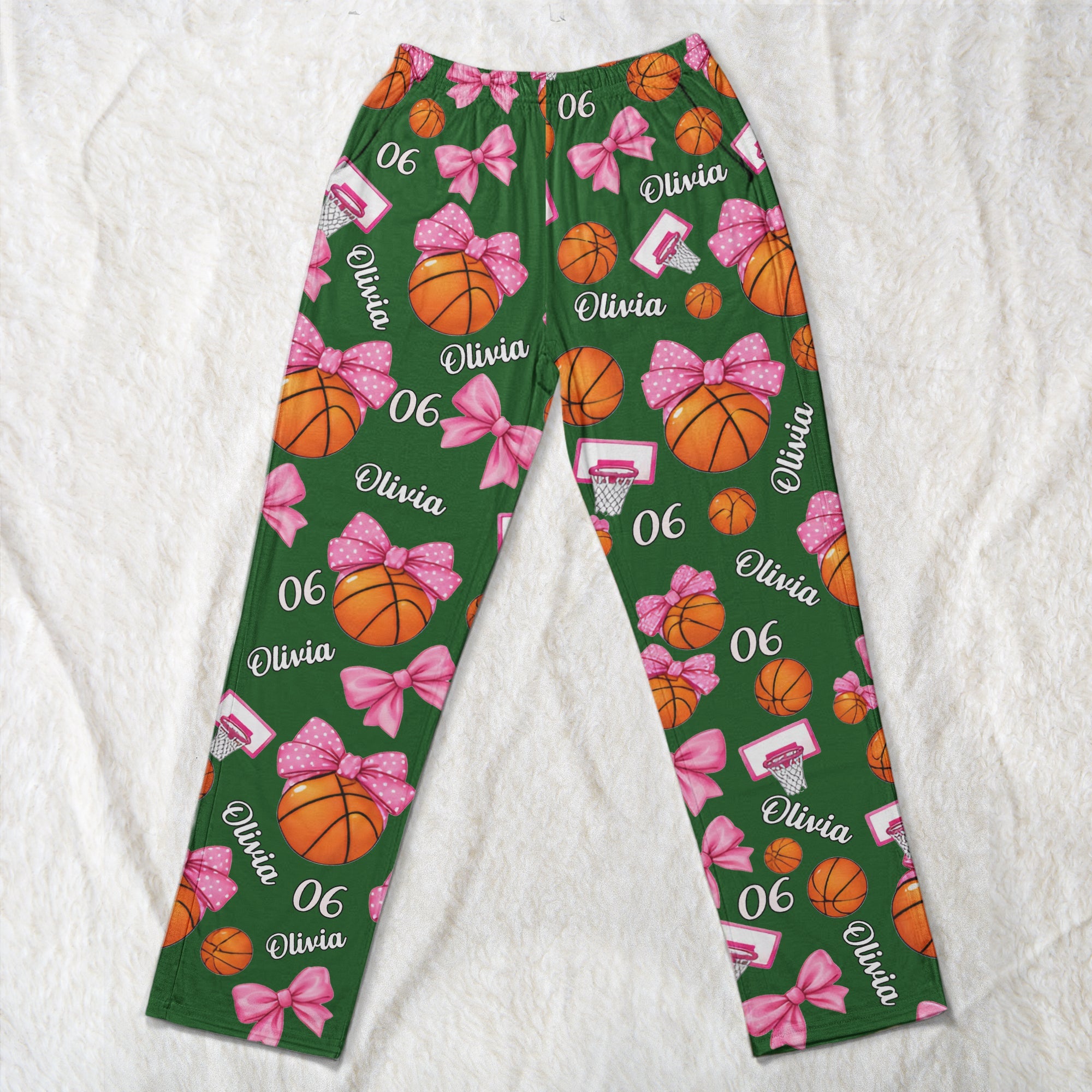 Coquette Bow Basketball Custom Name_ Number Gift For Basketball Player_ Basketball Team Personalized Lounge Pants_4