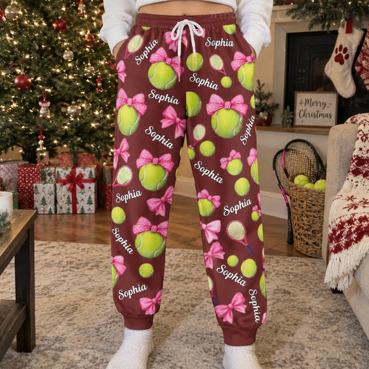 Coquette Bow Tennis Custom Name_ Gift For Tennis Player_ Tennis Team Personalized Lounge Pants_2