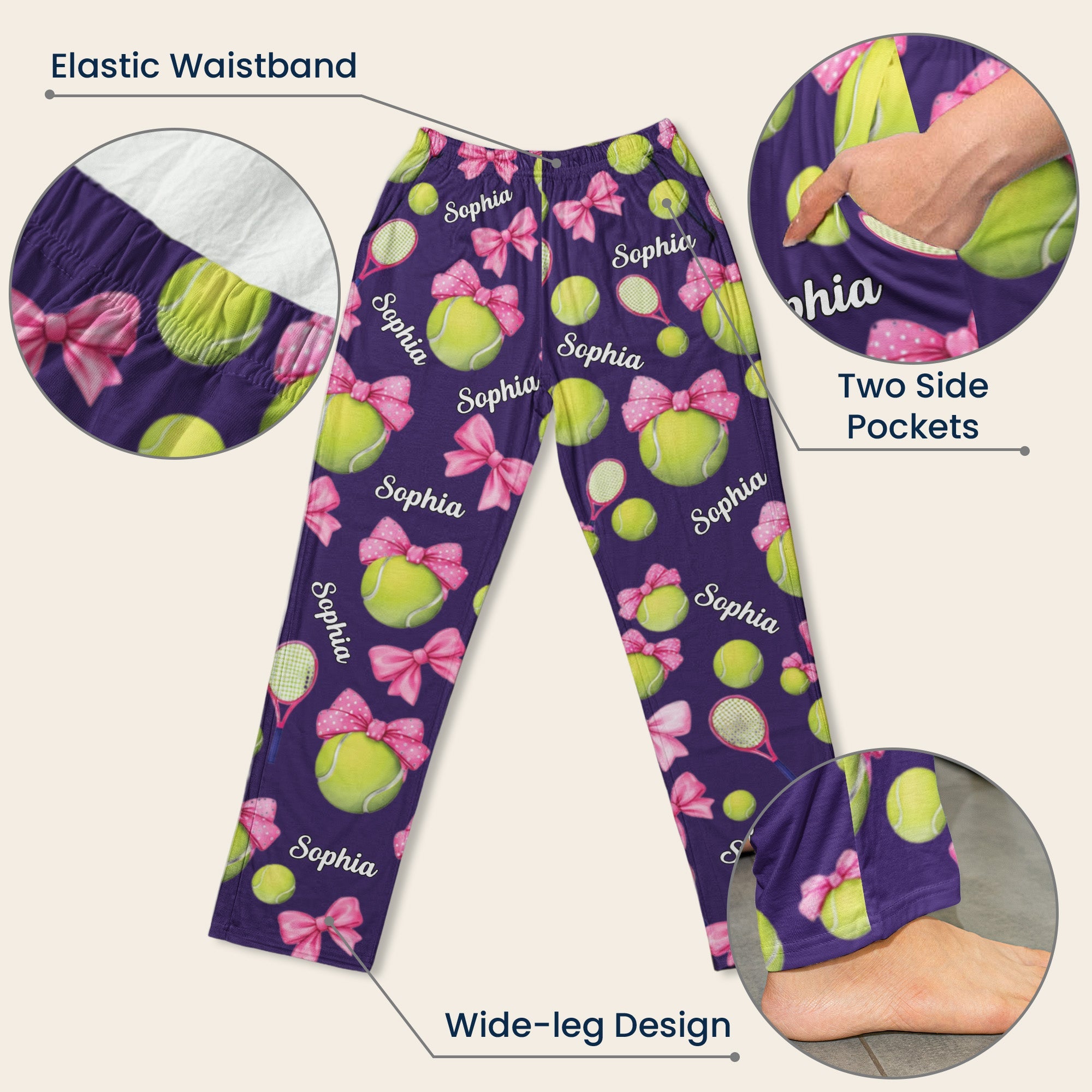 Coquette Bow Tennis Custom Name_ Gift For Tennis Player_ Tennis Team Personalized Lounge Pants_9