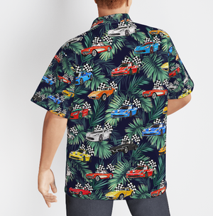 Corvette Collection Art Cars Green Tropical Leaves Hawaiian Shirts