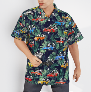 Corvette Collection Art Cars Green Tropical Leaves Hawaiian Shirts