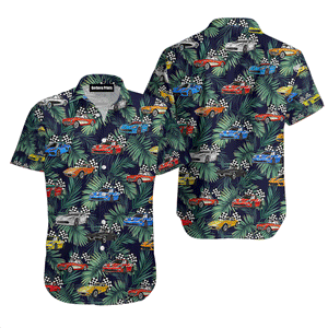 Corvette Collection Art Cars Green Tropical Leaves Hawaiian Shirts