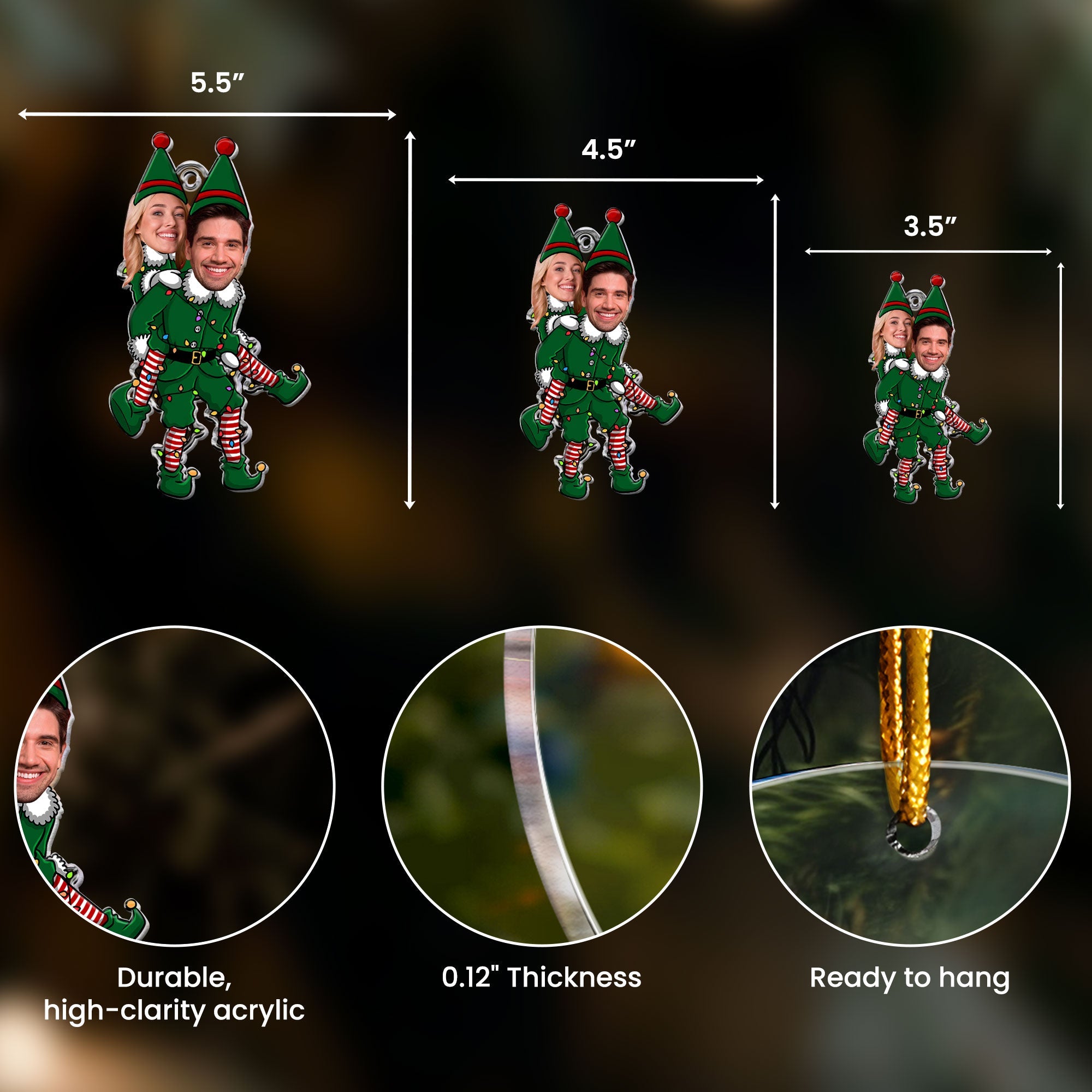 Couple Funny Elf Personalized Acrylic Photo Ornament_3