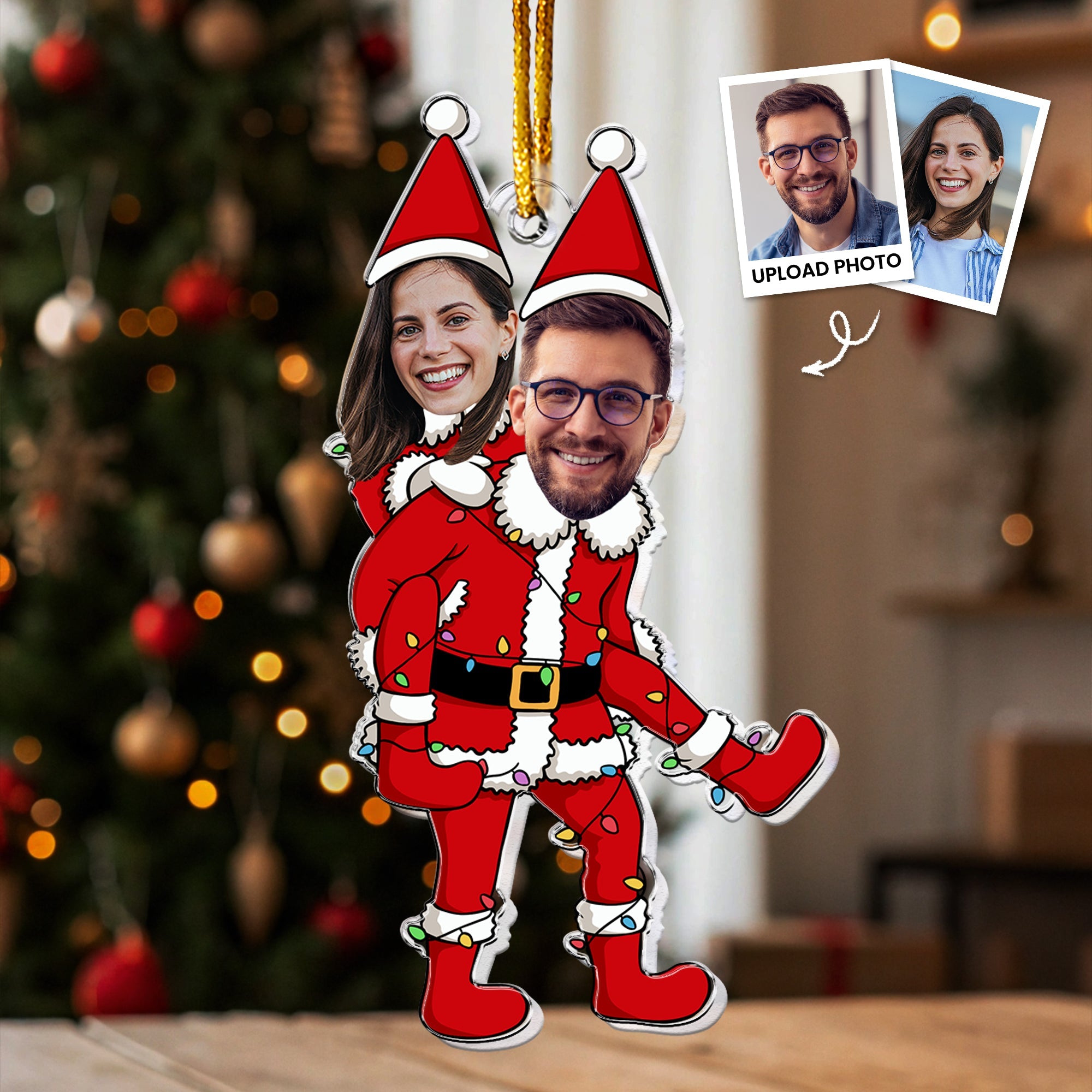 Couple Funny Elf Personalized Acrylic Photo Ornament_4