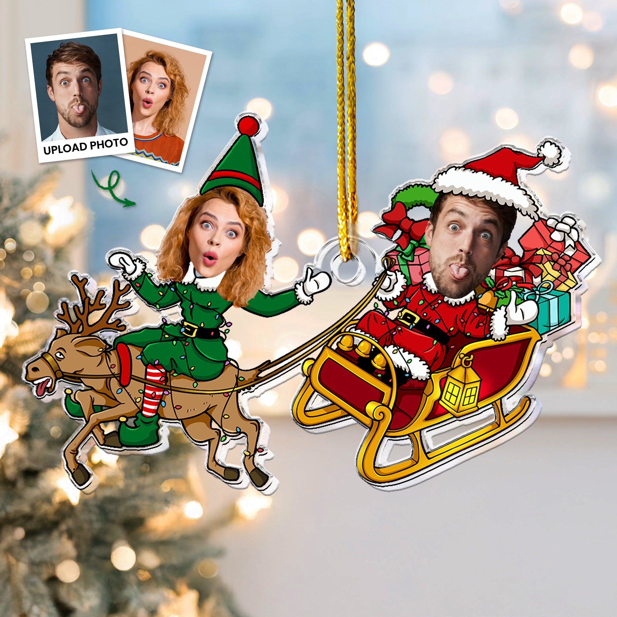 Couple Funny Elf Personalized Acrylic Photo Ornament_5
