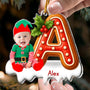 Custom Baby Face Elf Gingerbread Alphabet Personalized Acrylic Photo Ornament_2