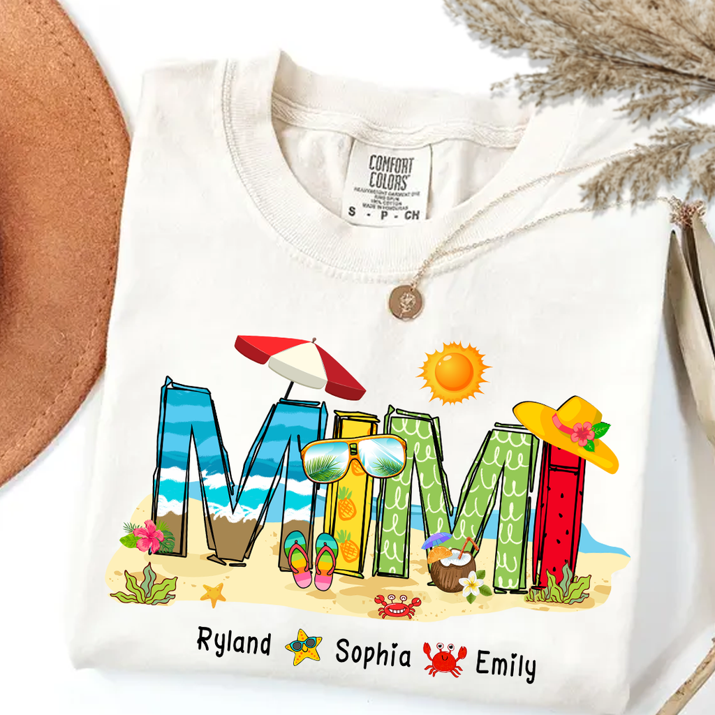 Custom Beach Mimi Shirt _E2_80_93 Personalized Grandma T Shirt with Grandkids Names _E2_80_93 Summer Vacation Gift for Mimi _E2_80_93 Colorful Coastal Graphic Tee 1 HAGbj