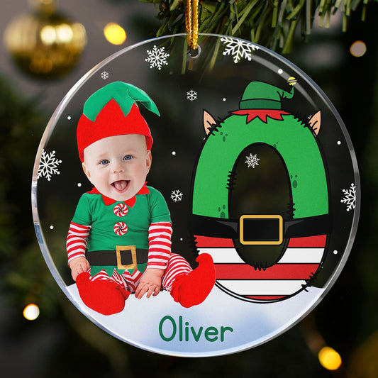 Custom Face Baby Elf Alphabet  Personalized Acrylic Photo Ornament_1