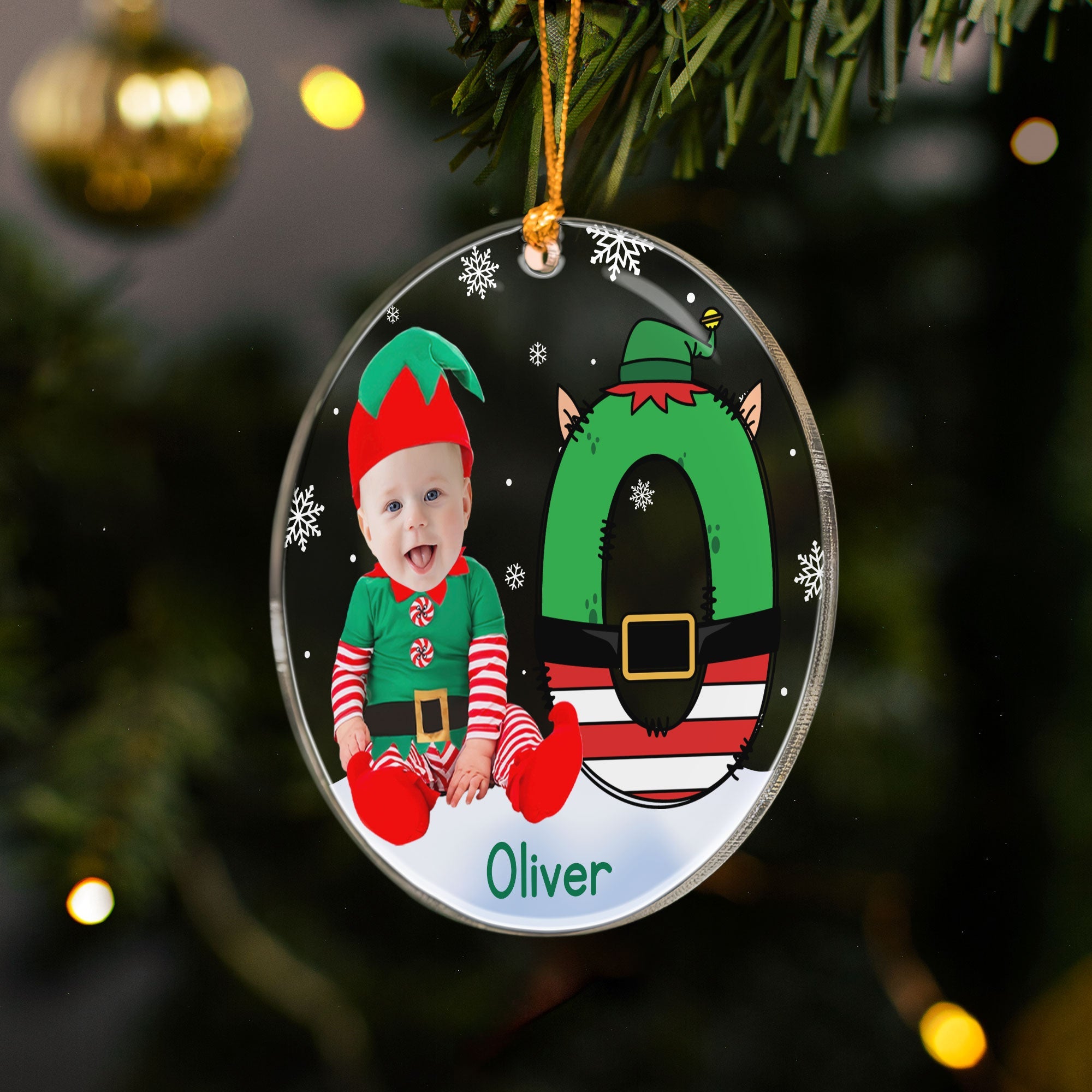Custom Face Baby Elf Alphabet  Personalized Acrylic Photo Ornament_3
