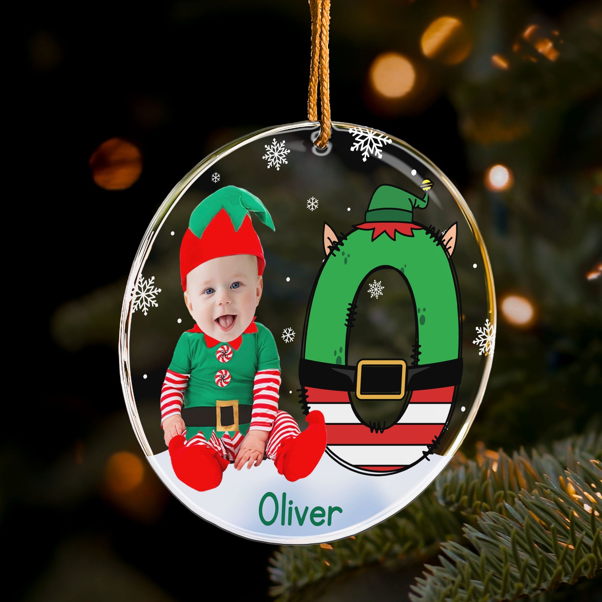 Custom Face Baby Elf Alphabet  Personalized Acrylic Photo Ornament_4