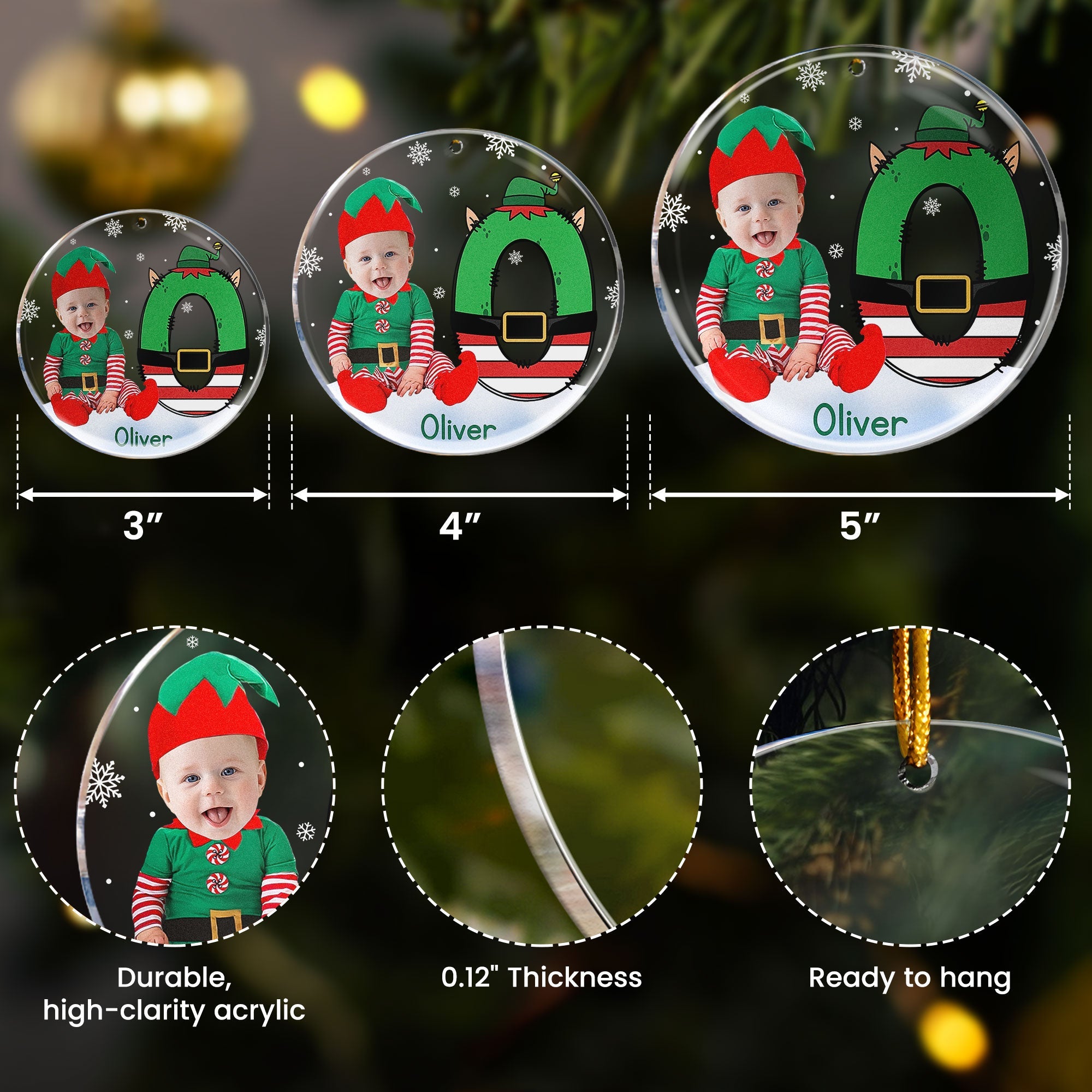 Custom Face Baby Elf Alphabet  Personalized Acrylic Photo Ornament_5