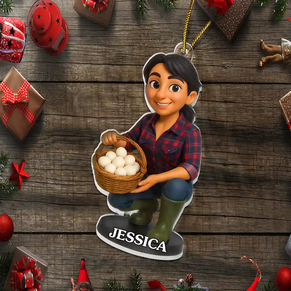 CustomPhoto3DEffectFigureArtChickenFarmer PersonalizedCustomShapedAcrylicOrnament MK4