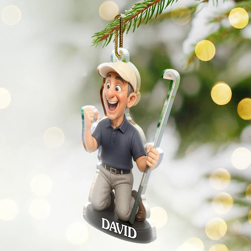 CustomPhoto3DEffectFigureArtGolfLover PersonalizedCustomShapedAcrylicOrnament MK1