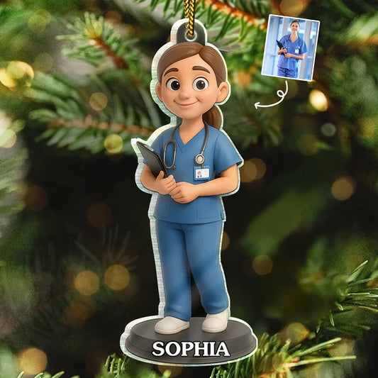 CustomPhoto3DEffectFigureArtNurse PersonalizedCustomShapedAcrylicOrnament DEF