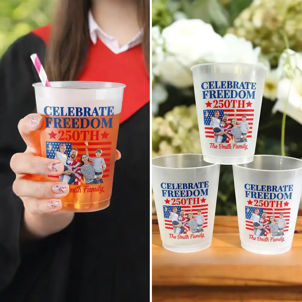 CustomPhotoAmerica250thAnniversaryProudFamily PersonalizedFrostedCups QA015 CLA3069 MK3