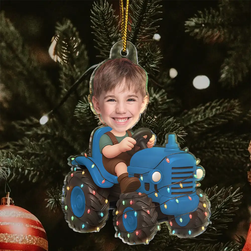 CustomPhotoChristmasKidDrivingTractor PersonalizedAcrylicPhotoOrnament TG064 CLA1534 Mockupweb2