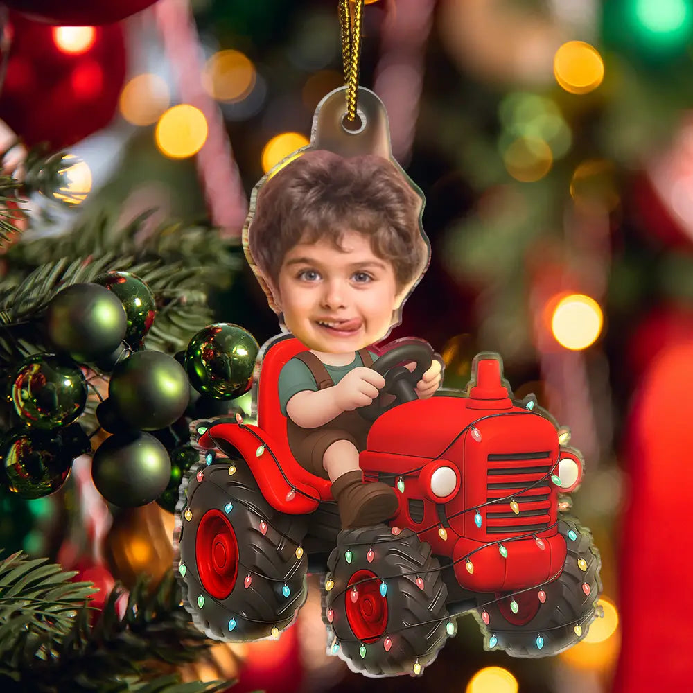CustomPhotoChristmasKidDrivingTractor PersonalizedAcrylicPhotoOrnament TG064 CLA1534 Mockupweb4