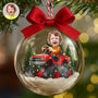 CustomPhotoFaceKidRidingMonsterTruck Personalized3DAcrylicBallOrnament AH1133 MkDef