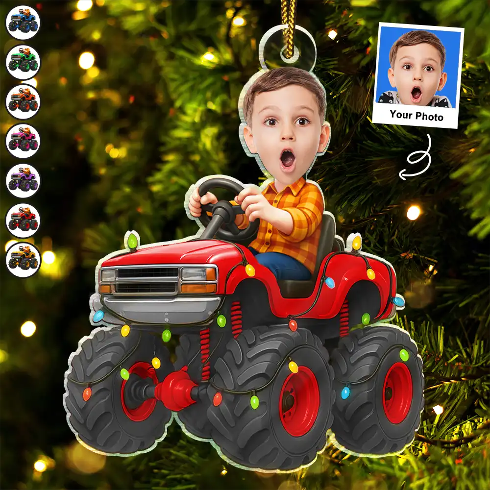 CustomPhotoFaceKidRidingMonsterTruck PersonalizedAcrylicPhotoOrnament TK856 CLA1527 MkDEF