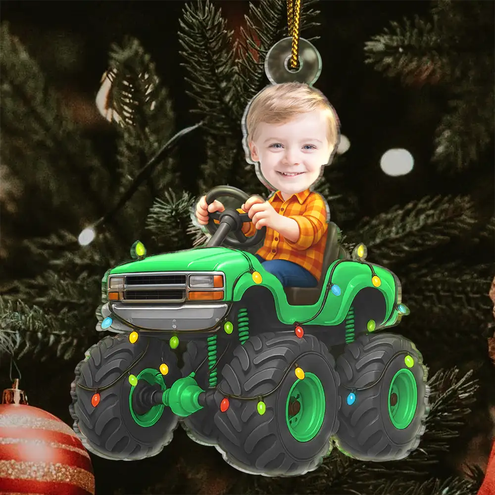 CustomPhotoFaceKidRidingMonsterTruck PersonalizedAcrylicPhotoOrnament TK856 CLA1527 MkWebs2