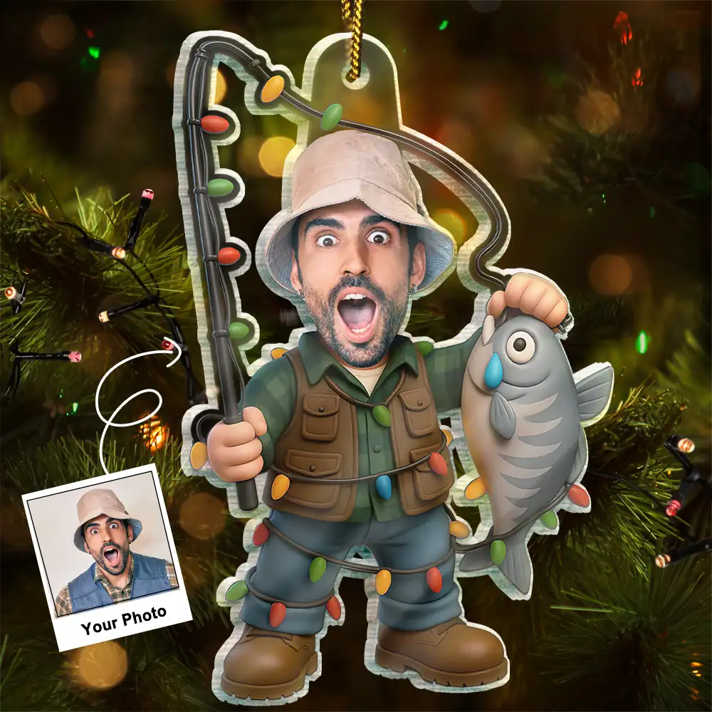 CustomPhotoFunnyFaceCutFishingMan PersonalizedAcrylicPhotoOrnament TG061 CLA1498 MOCKUPDEF
