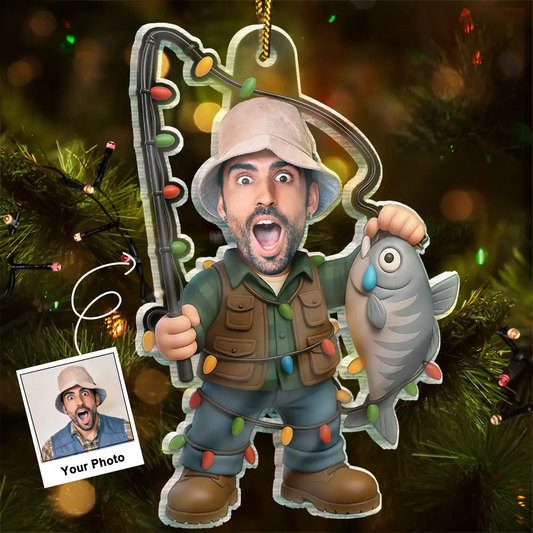 CustomPhotoFunnyFaceCutFishingMan PersonalizedAcrylicPhotoOrnament TG061 CLA1498 MOCKUPDEF