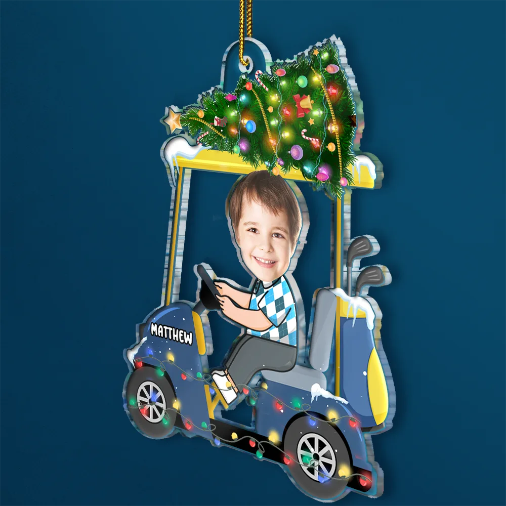 CustomPhotoFunnyFaceGolfCartKidBaby PersonalizedAcrylicPhotoOrnament TG067 CLA1535 MockupWeb1