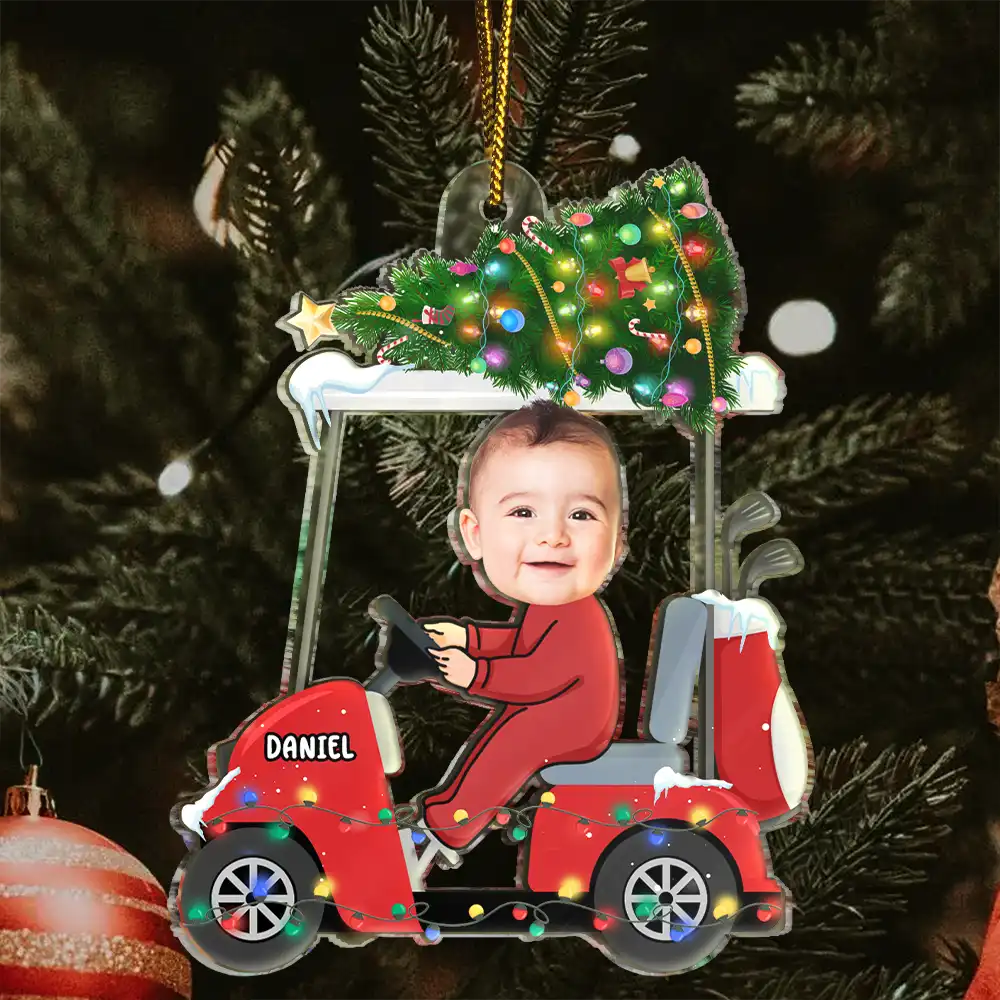 CustomPhotoFunnyFaceGolfCartKidBaby PersonalizedAcrylicPhotoOrnament TG067 CLA1535 MockupWeb2