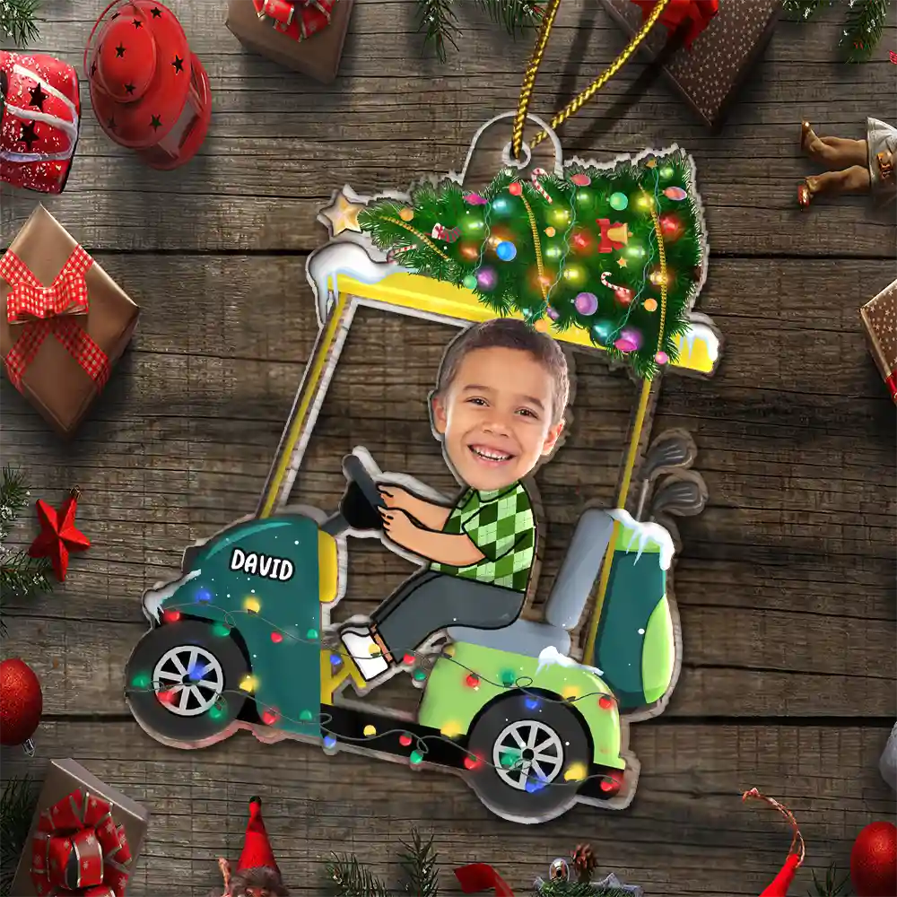 CustomPhotoFunnyFaceGolfCartKidBaby PersonalizedAcrylicPhotoOrnament TG067 CLA1535 MockupWeb5