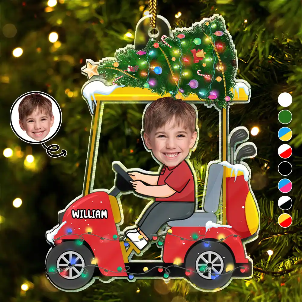 CustomPhotoFunnyFaceGolfCartKidBaby PersonalizedAcrylicPhotoOrnament TG067 CLA1535 Mockupdef