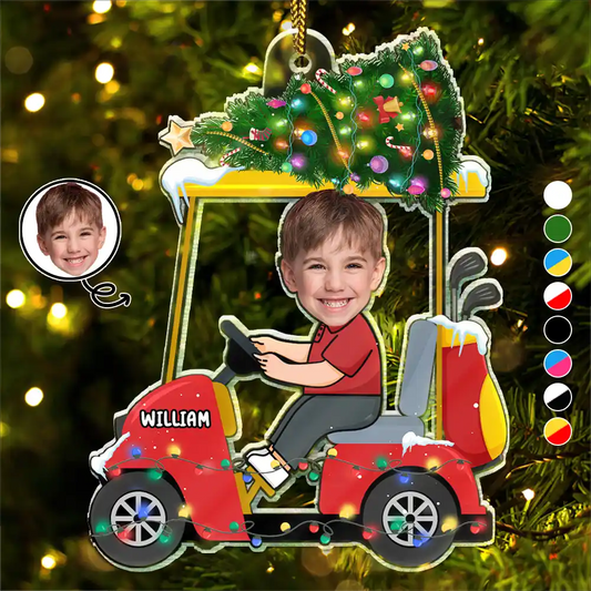 CustomPhotoFunnyFaceGolfCartKidBaby PersonalizedAcrylicPhotoOrnament TG067 CLA1535 Mockupdef