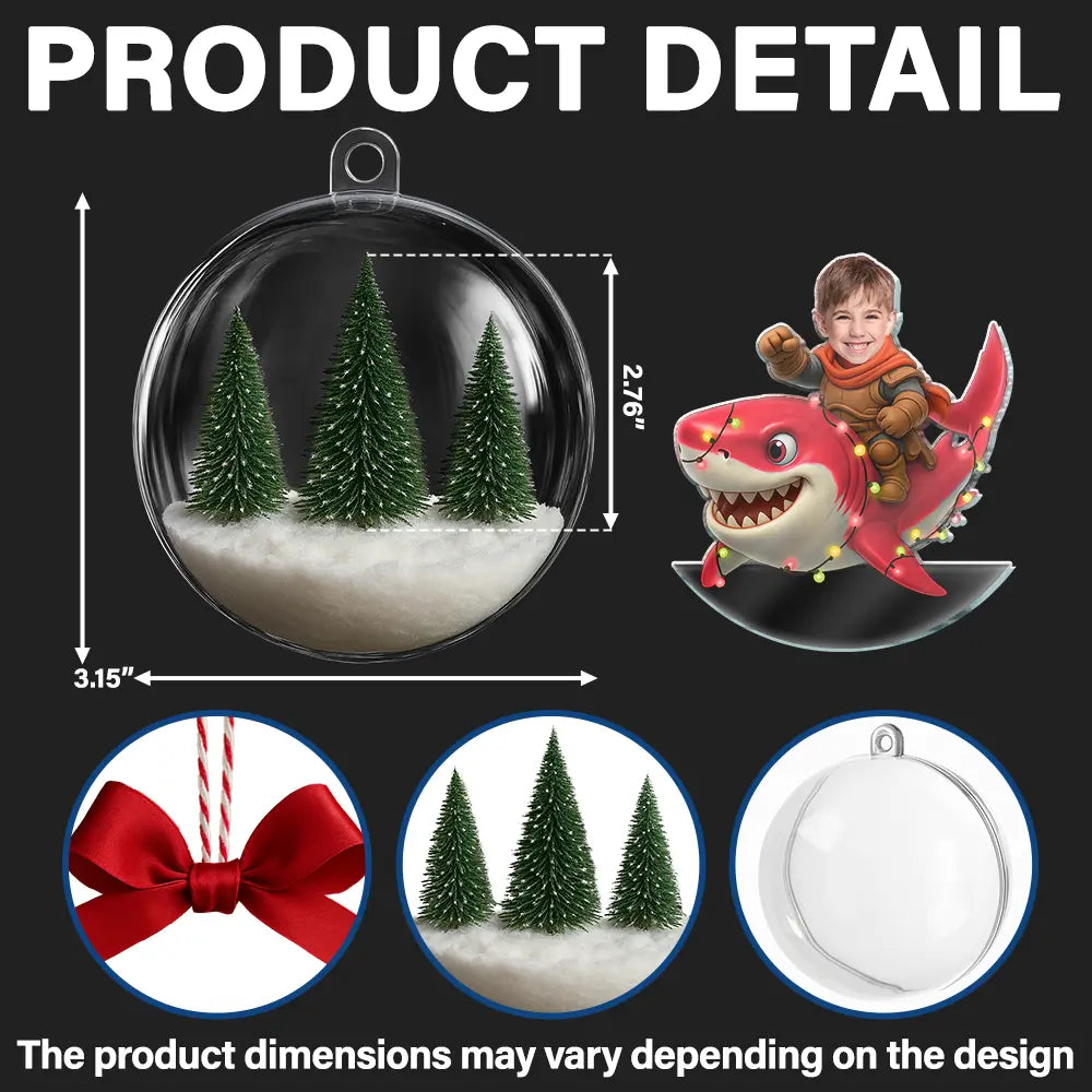 CustomPhotoFunnyKidFaceRidingShark Personalized3DAcrylicBallOrnament AH1131 Mk 1