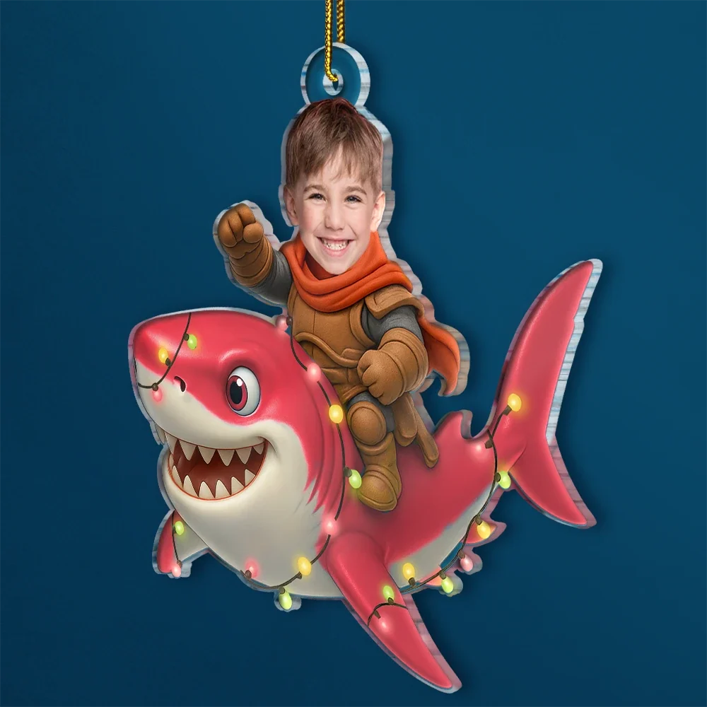 CustomPhotoFunnyKidFaceShark PersonalizedAcrylicPhotoOrnament TK841 CLA1526 MkWebs1