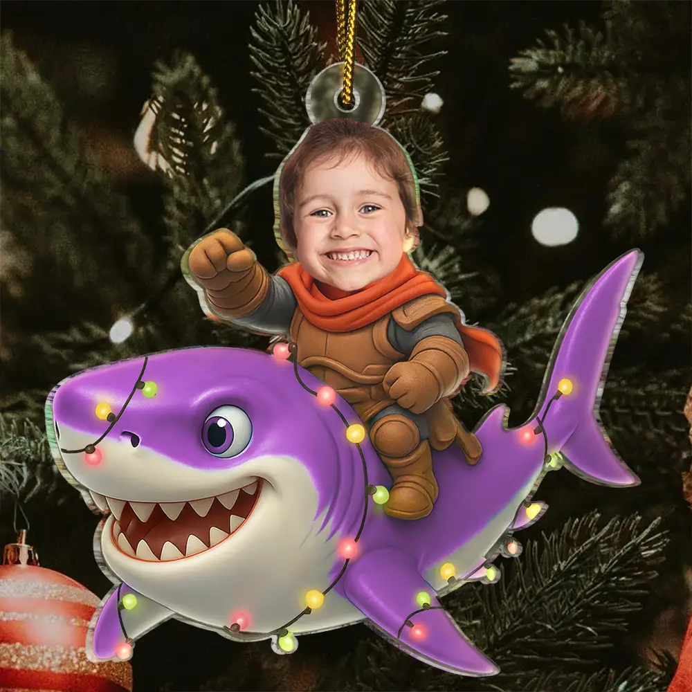 CustomPhotoFunnyKidFaceShark PersonalizedAcrylicPhotoOrnament TK841 CLA1526 MkWebs2