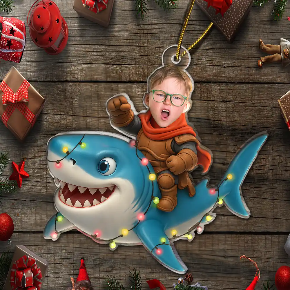 CustomPhotoFunnyKidFaceShark PersonalizedAcrylicPhotoOrnament TK841 CLA1526 MkWebs5