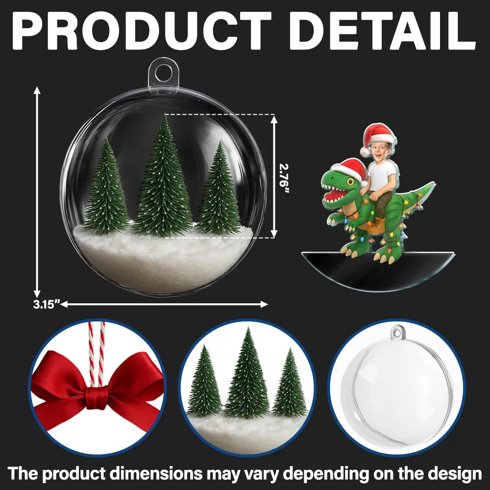 CustomPhotoFunnyKidXmasDinosaur Personalized3DAcrylicBallOrnament AH1135 Mk1