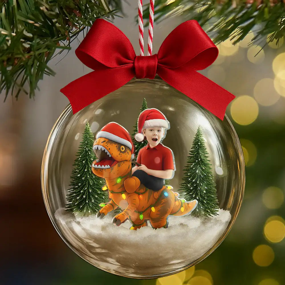CustomPhotoFunnyKidXmasDinosaur Personalized3DAcrylicBallOrnament AH1135 Mk5