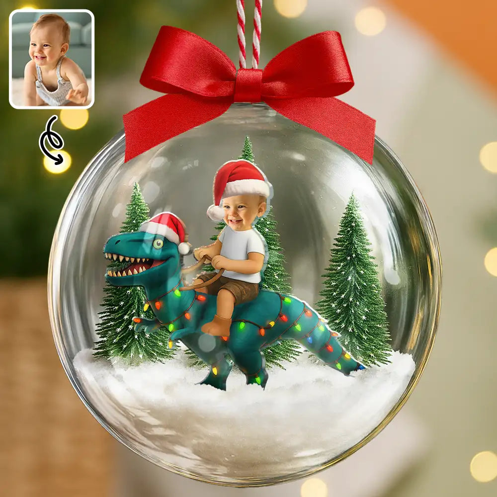 CustomPhotoFunnyKidXmasDinosaur Personalized3DAcrylicBallOrnament AH1135 MkDef