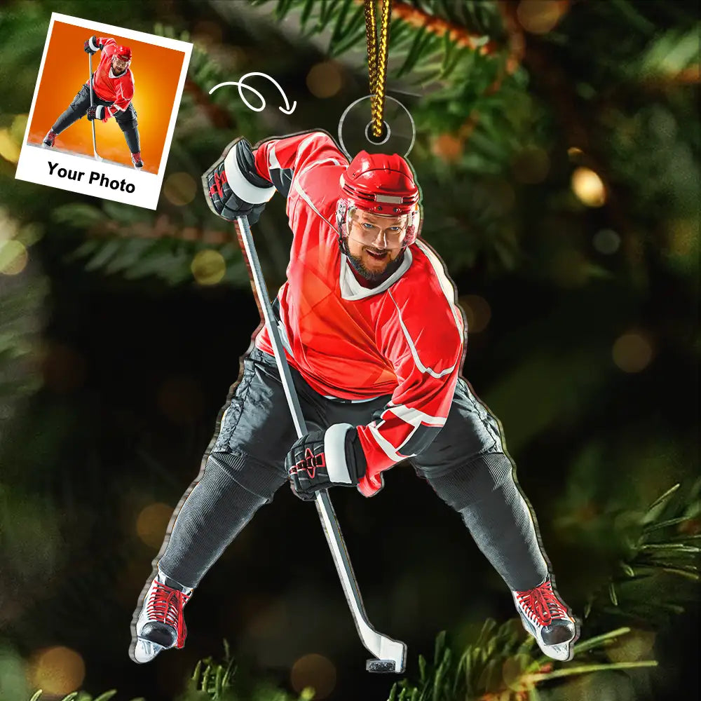 CustomPhotoIceHockeyPlayer PersonalizedAcrylicPhotoOrnament TK826 CLA1477 MkDEF