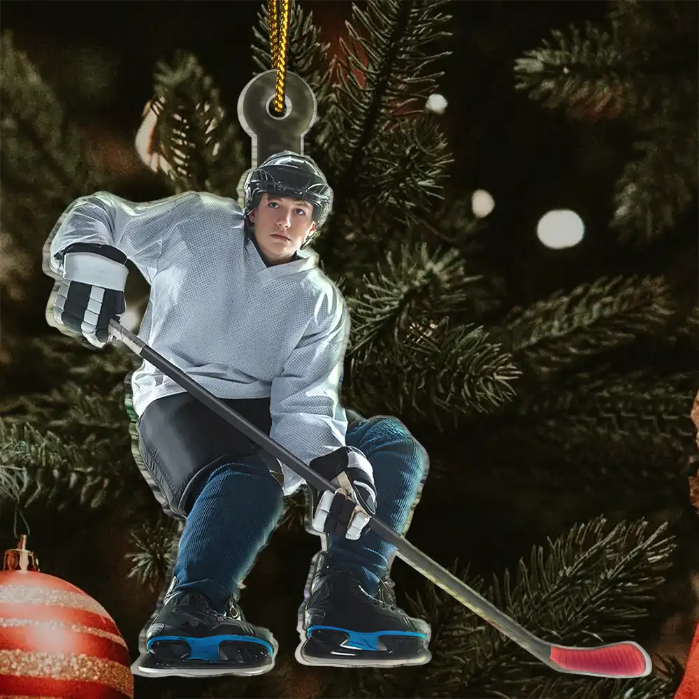 CustomPhotoIceHockeyPlayer PersonalizedAcrylicPhotoOrnament TK826 CLA1477 MkWEbs2