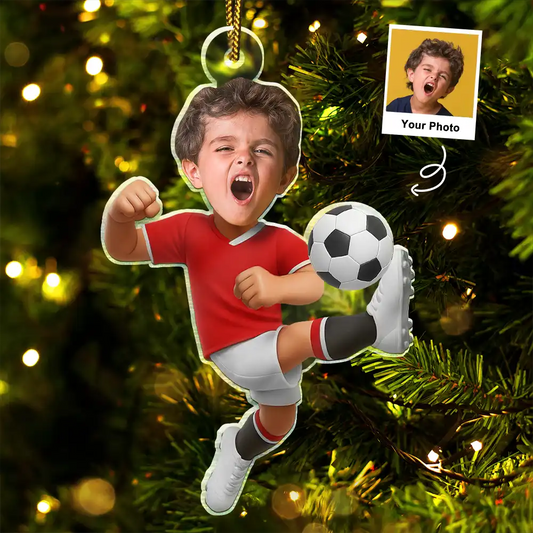 CustomPhotoKidPlayingFootball PersonalizedAcrylicPhotoOrnament TK858 CLA1530 MkDEF