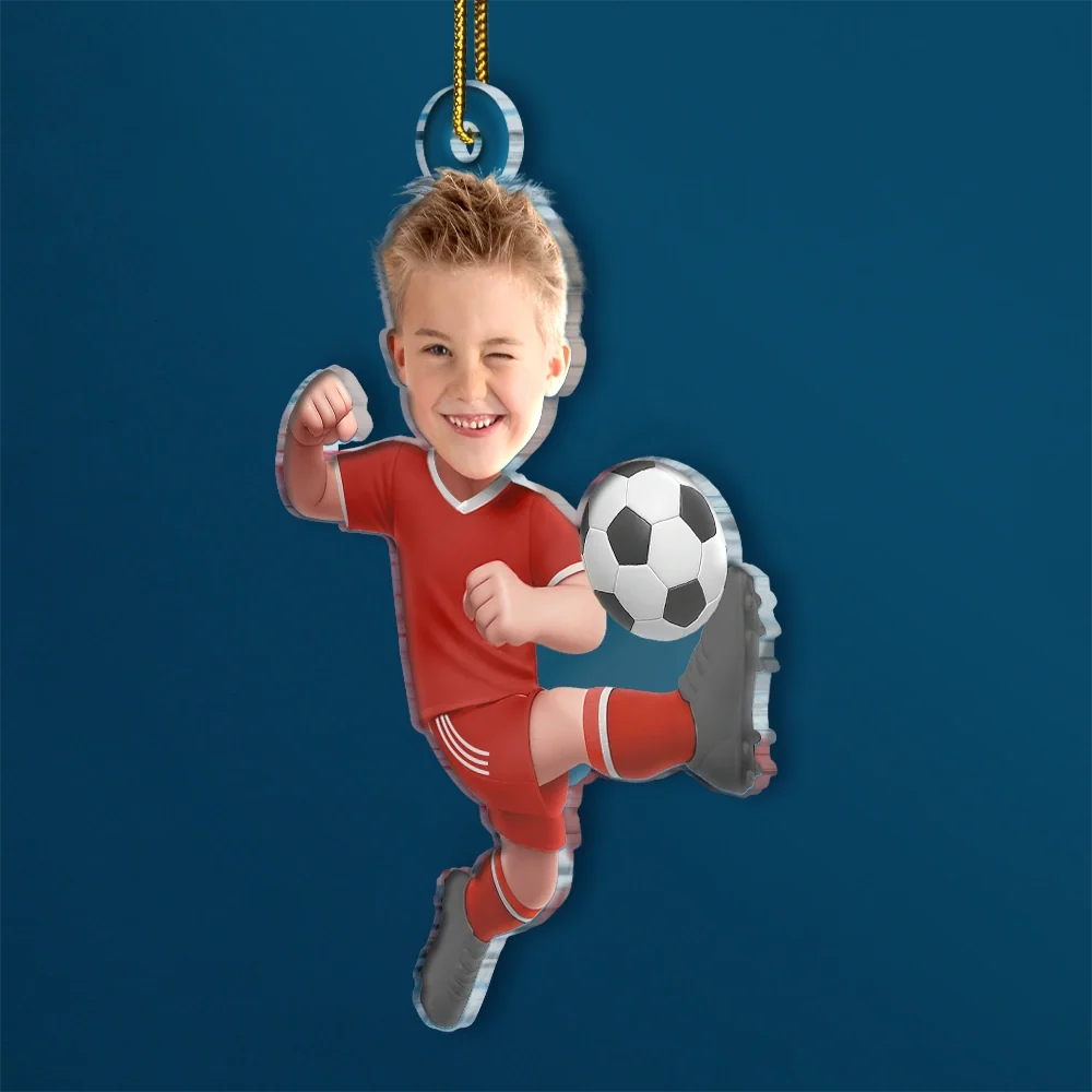 CustomPhotoKidPlayingFootball PersonalizedAcrylicPhotoOrnament TK858 CLA1530 MkWebs1