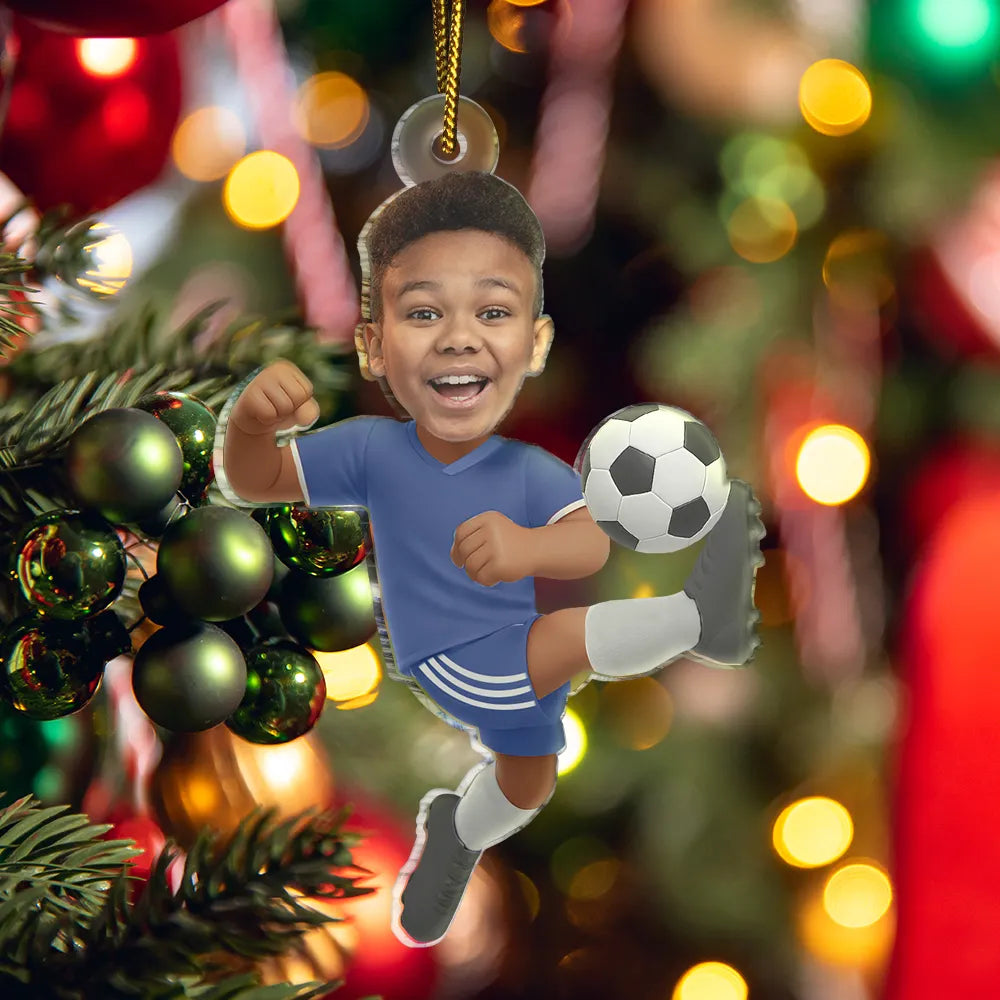 CustomPhotoKidPlayingFootball PersonalizedAcrylicPhotoOrnament TK858 CLA1530 MkWebs4