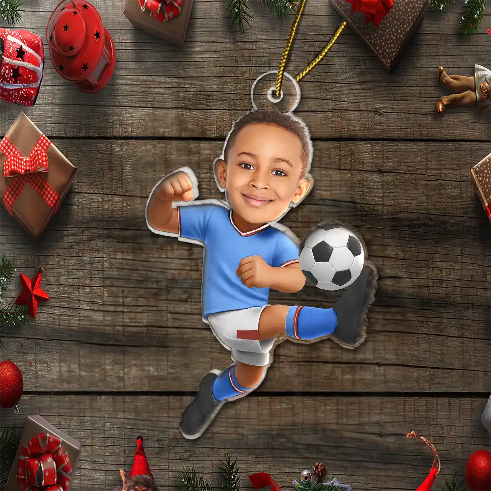 CustomPhotoKidPlayingFootball PersonalizedAcrylicPhotoOrnament TK858 CLA1530 MkWebs5