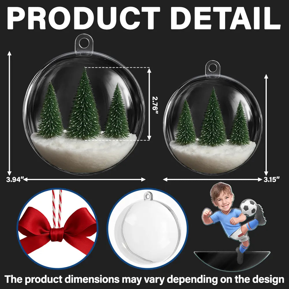 CustomPhotoKidPlayingFootballSoccer Personalized3DAcrylicBallOrnament AH1134 MK1