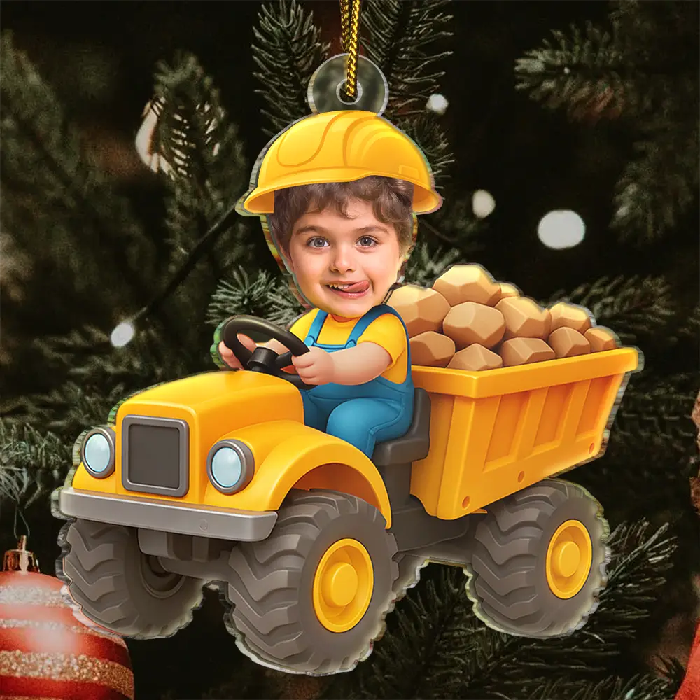 CustomPhotoKidRidingConstruction PersonalizedAcrylicPhotoOrnament TK854 CLA1529 MkWebs2