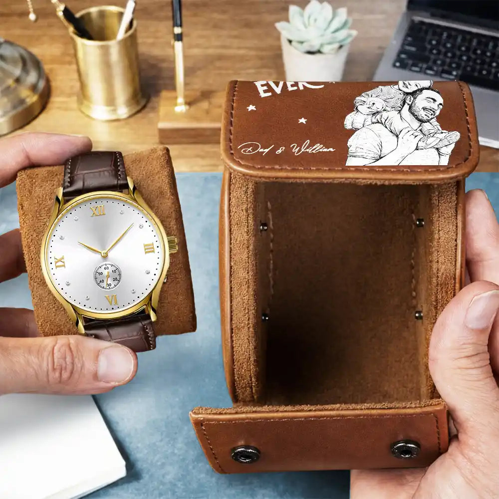 CustomPhotoPencilSketchArtBestDadGrandpaEver PersonalizedLeatherWatchCase TU407 DSR881 MK2