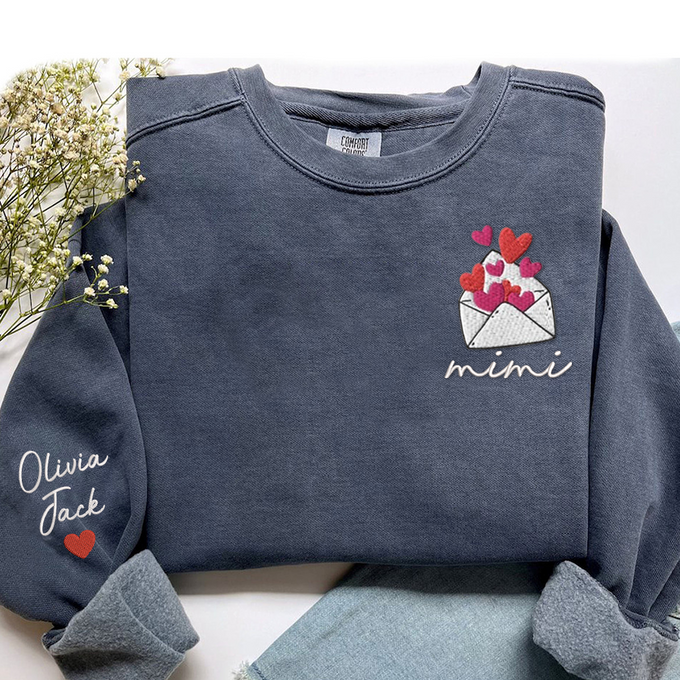 Love Letter Valentine Mimi And Kids - Embroidered Hoodie, Sweatshirt, Tshirt - Gift for Family