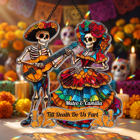 Day Of The Dead Festive La Catrina Couple Personalized Window Hanging Suncatcher_1